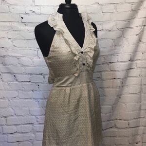 Anthropologie Theme Blue Cream Sleeveless Ruffle Halter Dress Size Small